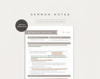 Anotações de sermões para imprimir | Diário da igreja, estudo bíblico (download digital)
