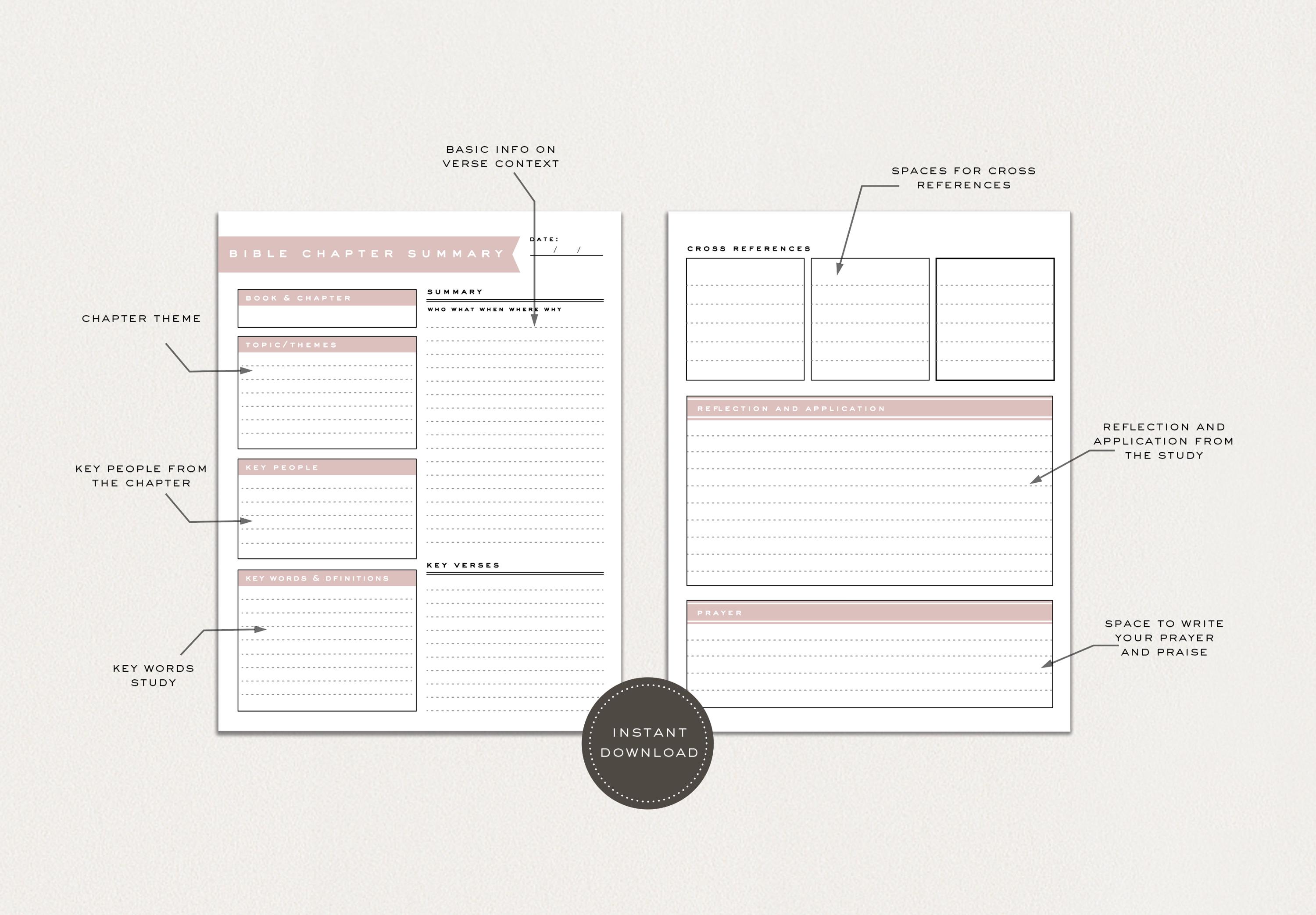 Bible Chapter Summary | Digital Bible Study | Printable Bible Template ...
