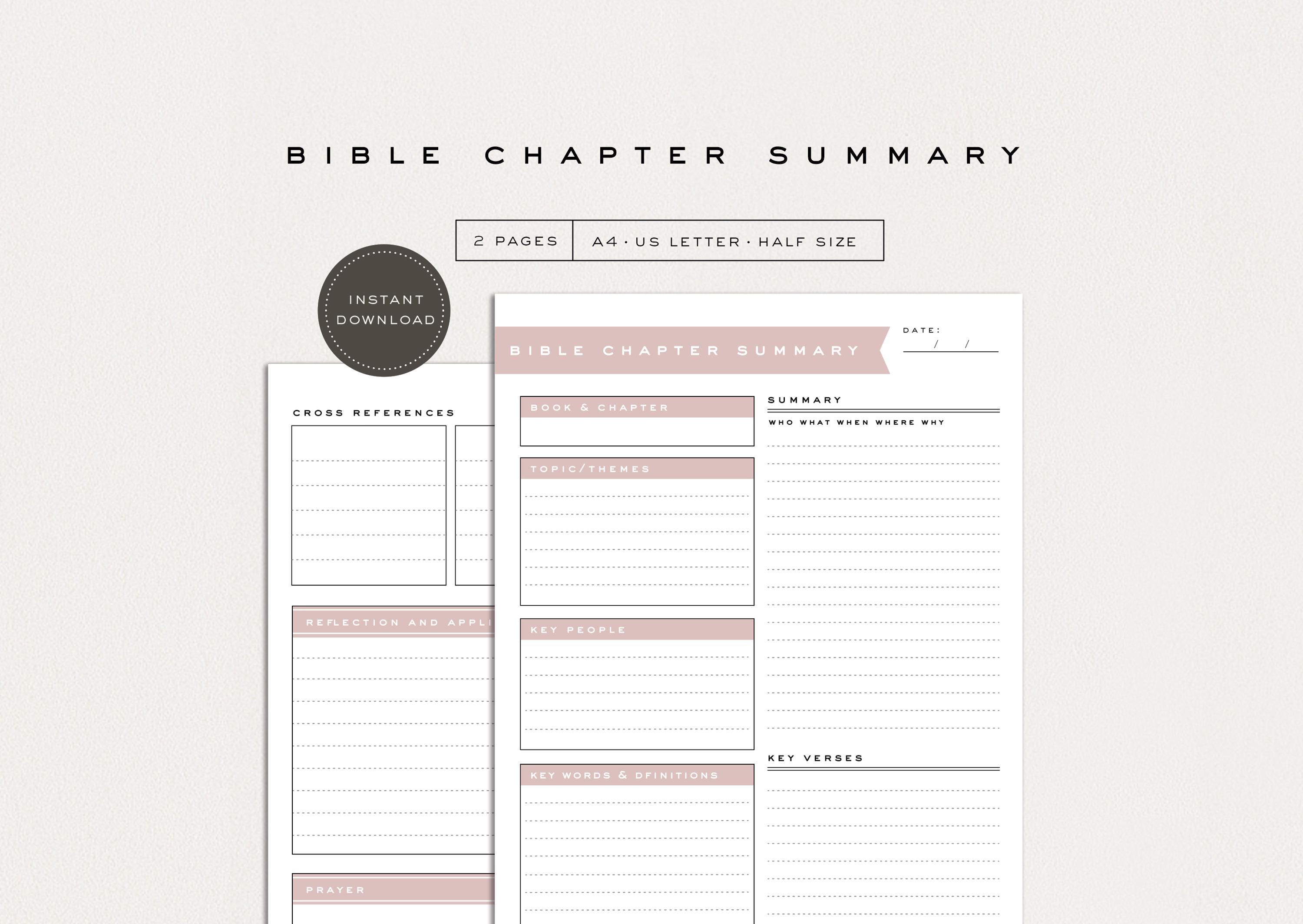Bible Chapter Summary | Digital Bible Study | Printable Bible Template ...