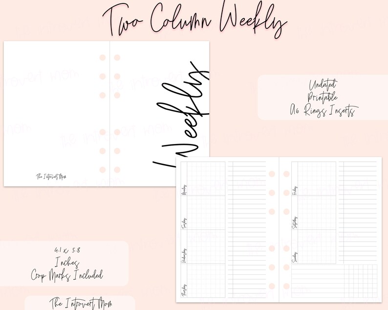 Two Column Weekly A6 Rings Planner Printable Insert Etsy