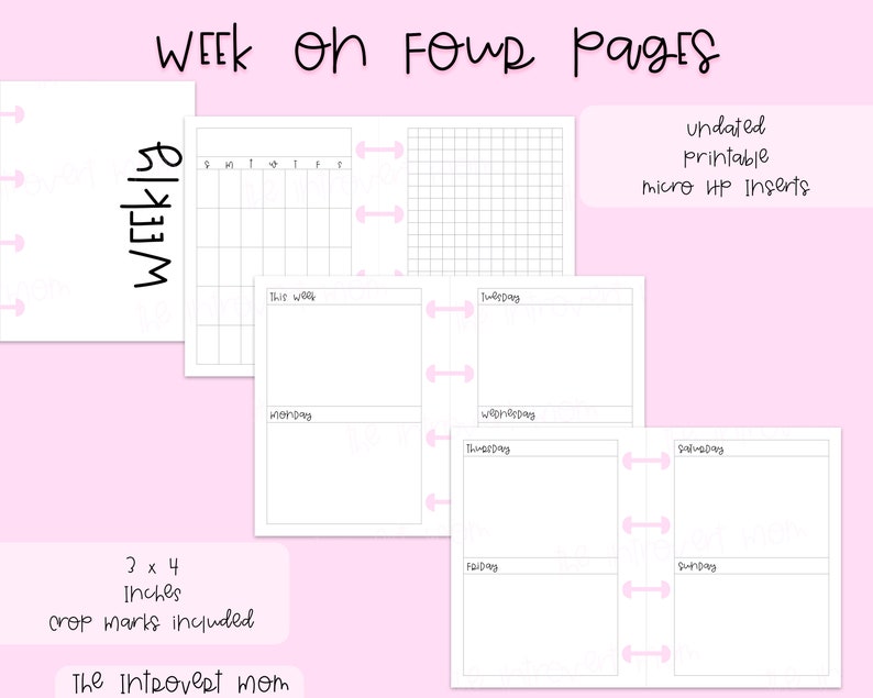 Week On Four Pages Micro Happy Planner Printable Insert Etsy