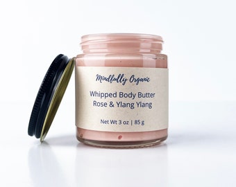 Rose and Ylang Ylang Whipped Tallow Body Butter | Rose Infused Body Cream | Pink Gift