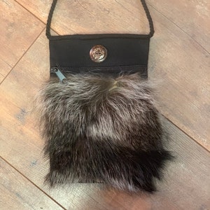 Genuine Racoon Fur Crossbody Purse With Zipper