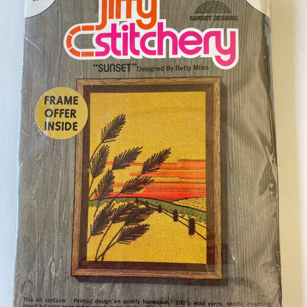 Vintage Jiffy Stitchery Crewel "Sunset" Handwerk Kit NIP