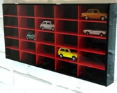 Display case cabinet for 25 models black - red for cars, small collections on the wall of acrylic face is removed