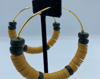 Large Gold & Mustard Clay Hoop Earrings