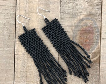 Round Peyote Stitch Fringe Earrings