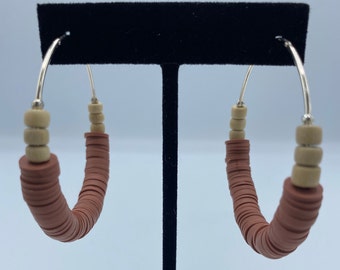 Large Sterling & Mauve Clay Hoop Earrings