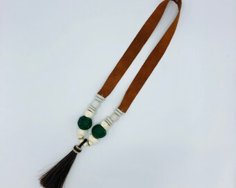 Horsehair Tassel Necklace - cognac and green