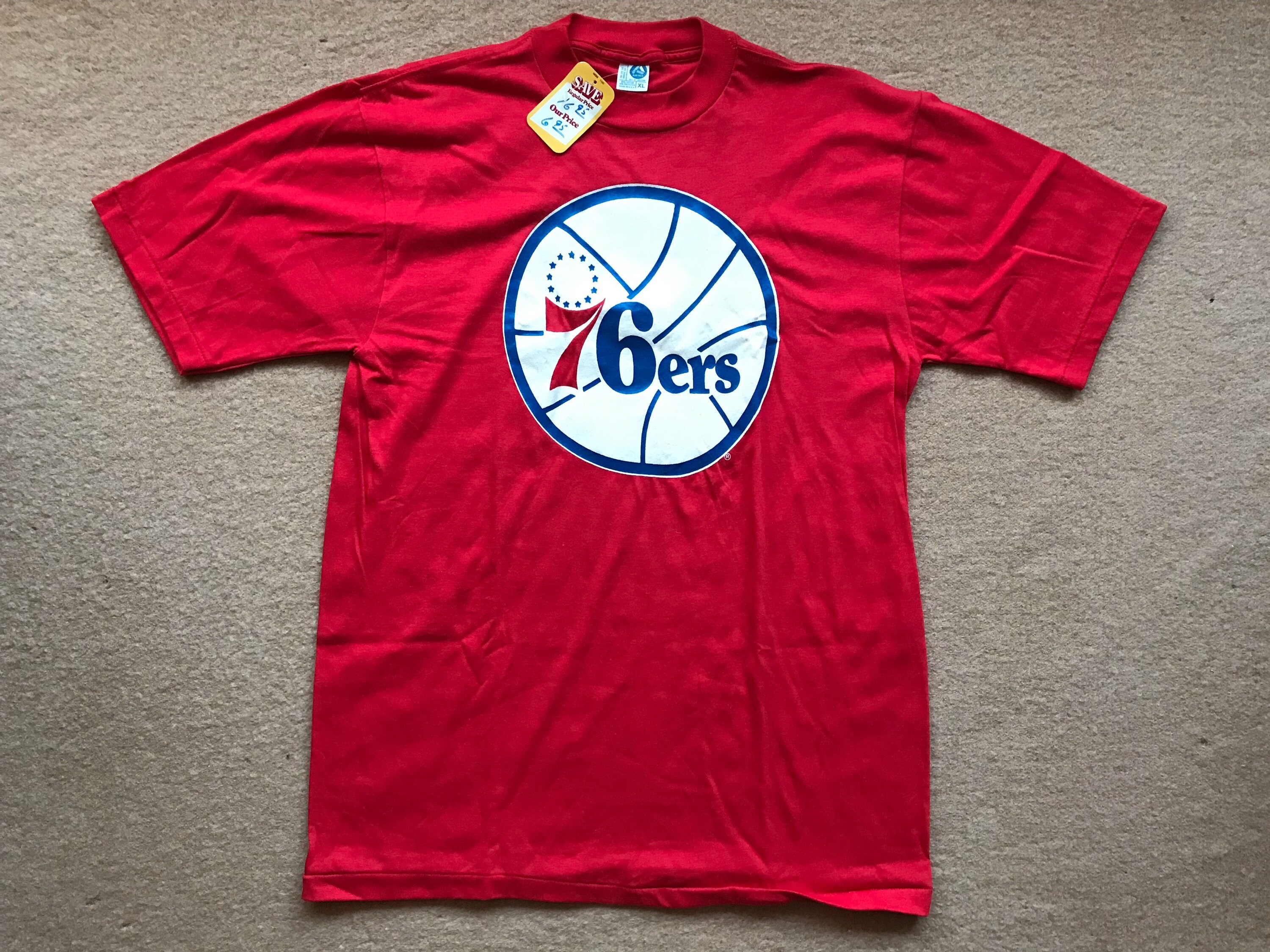 Philadelphia 76ers (NBA) Single Stitch Tee (NOS w/tags!) – Artex – Vintage  1980s – Size X-Large - Etsy México, image size:3000x2250