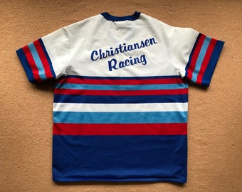 Denny Christiansen Racing (NASCAR) V-neck Jersey – Majestic Athletic Wear – Vintage 1980s – Size X-Large
