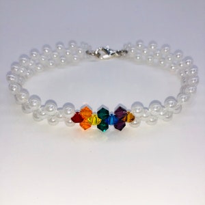 Swarovski and glass pearl beads Bracelet, Healing 7 Chakra Energy Balancing,