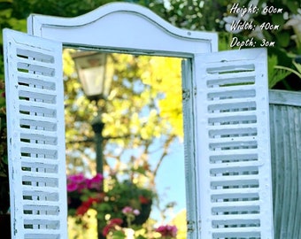 Shabby chic indoor/Outdoor Garden Shutter Mirror Wall Mounted White Wood Distressed Frame