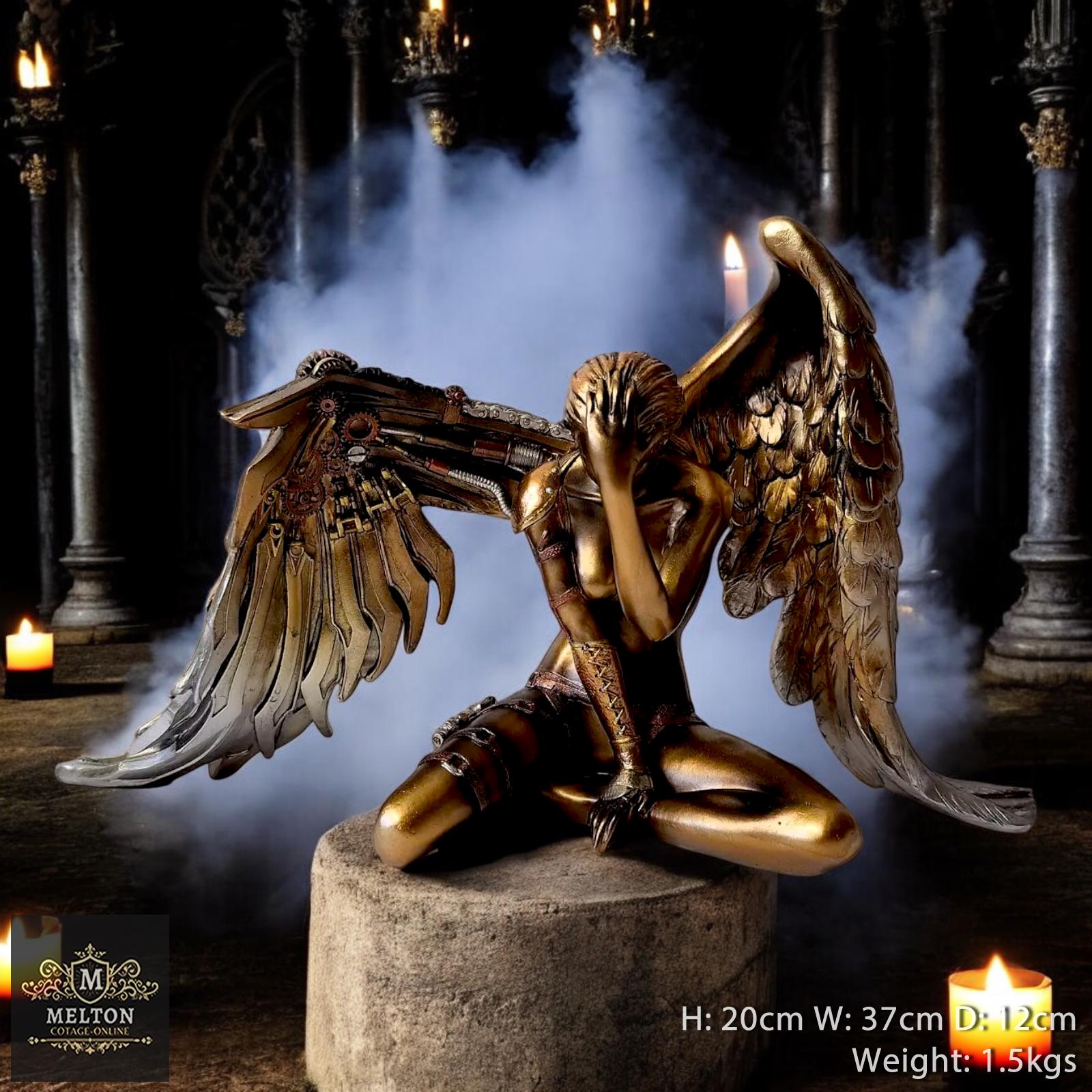 置物 angel Steampunk Angel Ornament – Bronze Effect Statue With Gold Wings