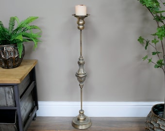 Stunning Tall Candle Holder Tall Floor Standing Rustic Golden Pillar 62cm High