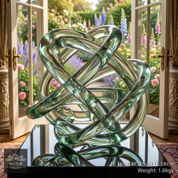 Hand Blown Artisan Glass Infinity Twist Knot Sculpture 16cm Art Teal Paperweight