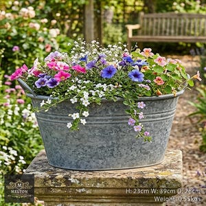 Vintage Style Galvanised Metal Oval Dolly Tub Garden Planter Pot with Handles