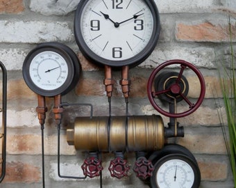 Steampunk Wall Clock Industrial Pipe Hanging Large Rustic Loft Decor Timepiece