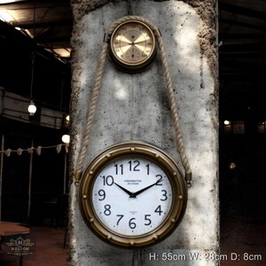 Industrial Metal Rope Hanging Nautical Clock & Thermometer, Vintage ...