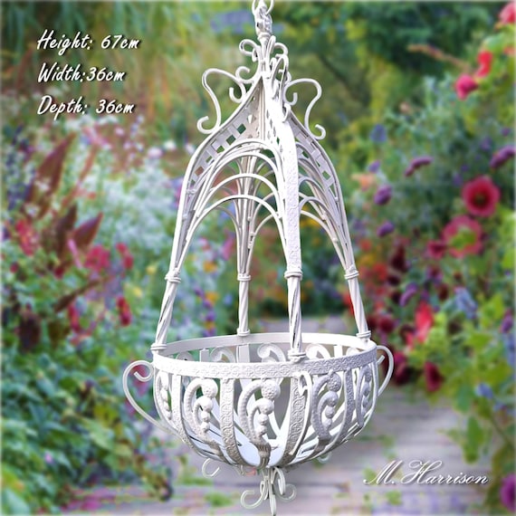 Stunning Ornate Vintage Style Metal Hanging Basket Cream Quality Flower  Planter, Decorative Outdoor Garden Decor Elegant Home Accent