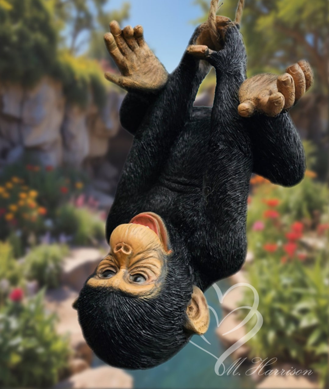 Monkey Rope Hanging Swinging Climbing Chimp Modern Garden Tree Ornament ...