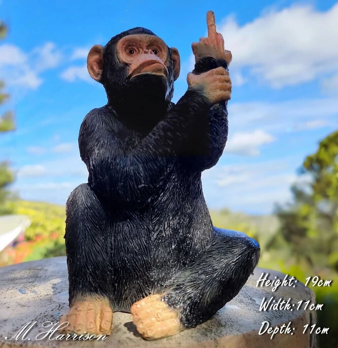 Up Yours Monkey Ornament Large Black Resin Cheeky Rude Gesturing