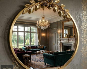 Elegant Large Round Golden Wall Mirror Gold Round Flower Mirror