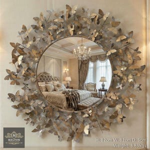 Large Butterfly Surround Gold Mirror 82cm Home Decor Antiqued Gold Hallway