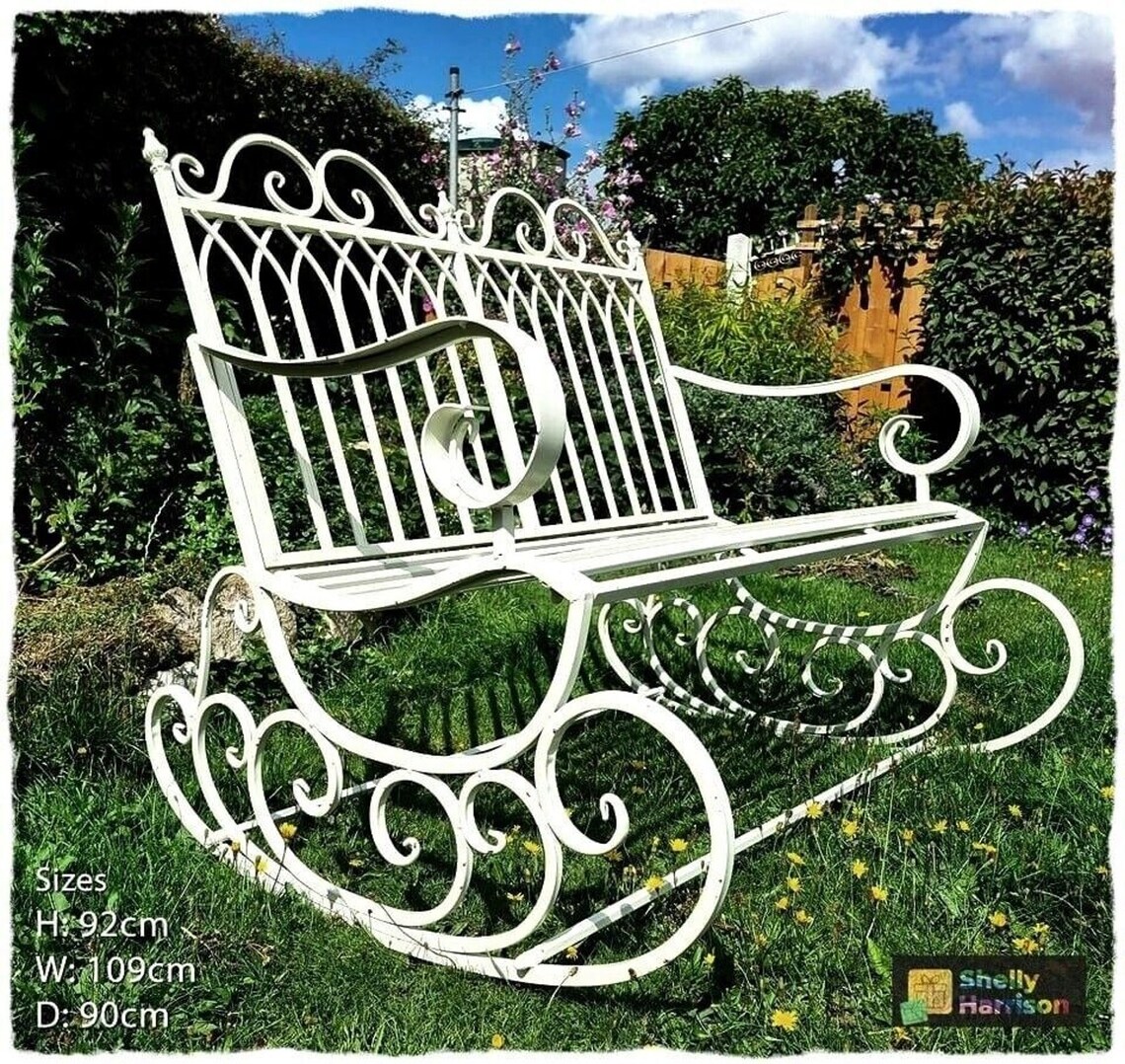Metal Garden Rocking Bench Victorian Style Metal Garden Rocking Bench – Shabby Chic Chipped Aged ...