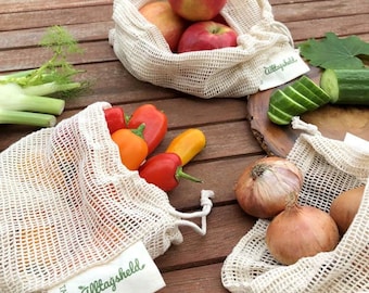 Filet à légumes bio fait main, coton bio, zéro déchet, non emballé, commerce équitable, différentes tailles