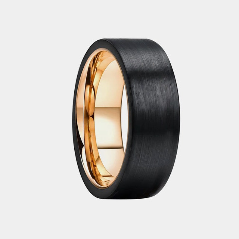 10mm Brushed Black Tungsten Carbide Ring With Rose Gold Lining