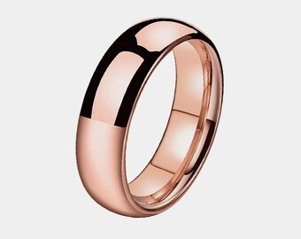 Tungsten 6mm Polished Domed Rose Gold Wedding Ring - Engraving Available