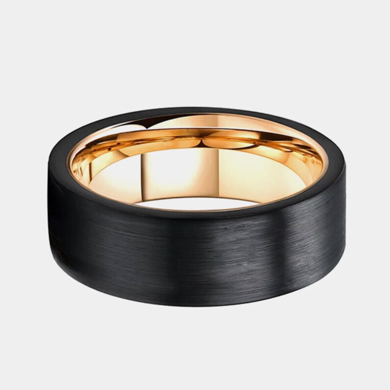 10mm Brushed Black Tungsten Carbide Ring With Rose Gold Lining