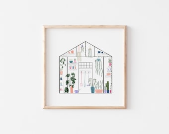 Greenhouse Print Wall Art, House Plants, Potted Plants, Gallery wall, gifts for her, Plant lady, living room gardening artwork wall decor