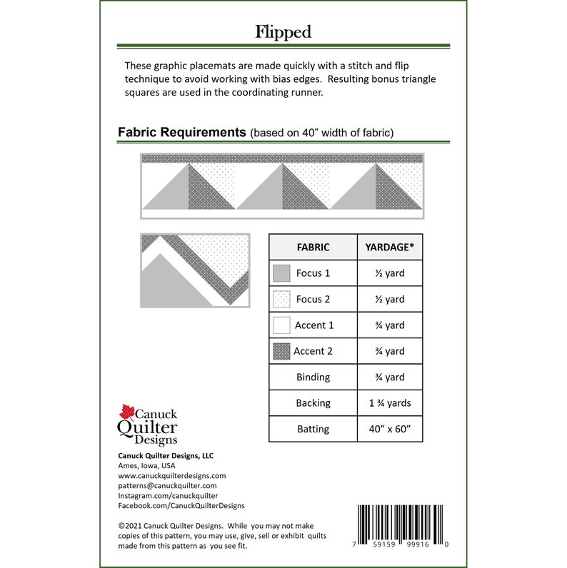 Flipped Quilted Placemats and Runner Pattern PDF download image 2