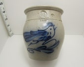 Rowe Pottery, 1990, Jar, Vase, Crock, Blue Bird, Salt Glazed, Stoneware