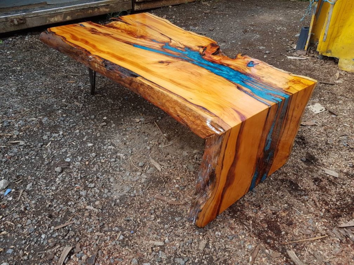 Rustic live edge Waterfall resin table Etsy