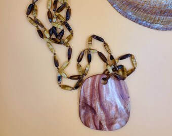 Vintage Beachy Boho Shell & Tiger's Eye Necklace