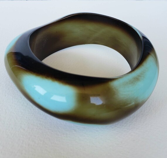 Spectacular Boho Bangle Wavy Shape Turquoise and … - image 4