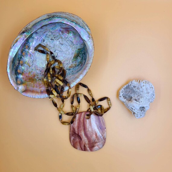 Vintage Beachy Boho Shell & Tiger's Eye Necklace - image 6