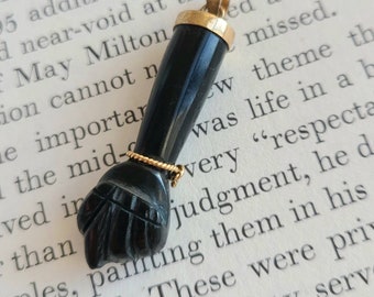 Vintage Carved Mano Figa Heliotrope Crystal Amulet Pendant or Charm