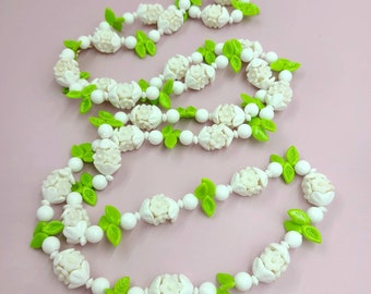 Vintage Celluloid and Early Plastic Floral Beaded Necklace