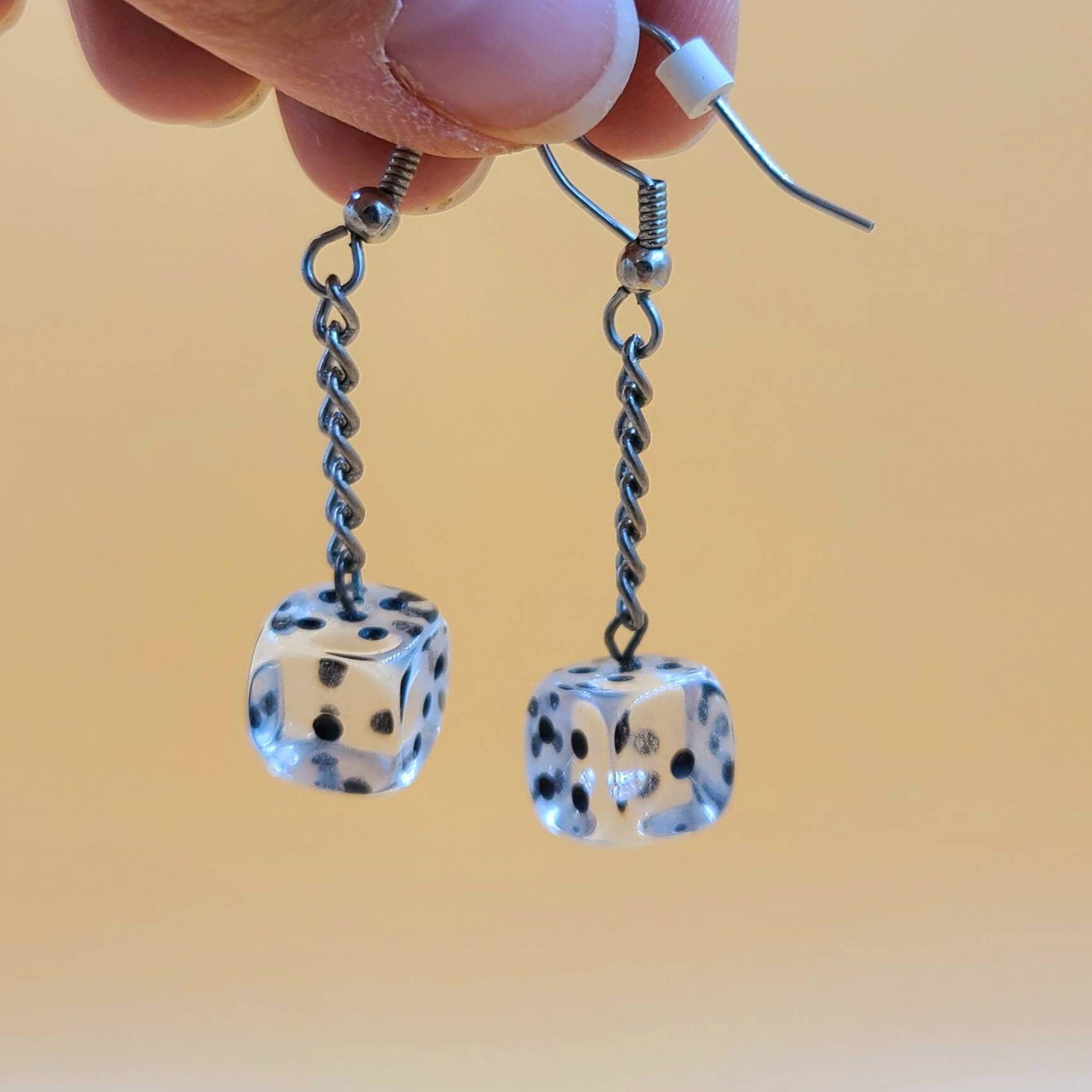 Vintage Lucite Dice Earrings on Silvertone hooks. Vegas Etsy