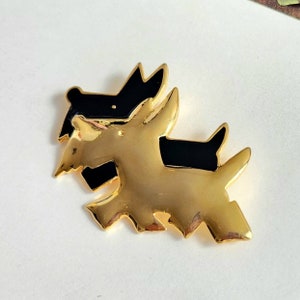 Vintage Scottie Dog Brosche Gold und Schwarz Emaille