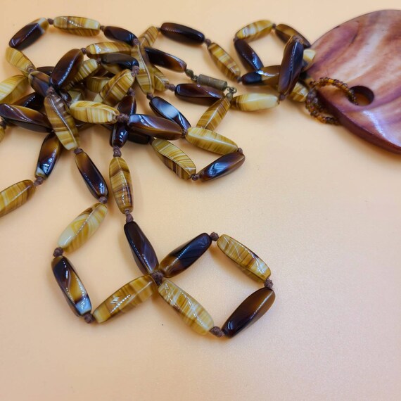 Vintage Beachy Boho Shell & Tiger's Eye Necklace - image 5