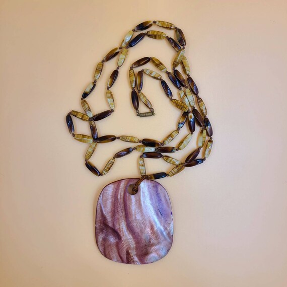 Vintage Beachy Boho Shell & Tiger's Eye Necklace - image 3