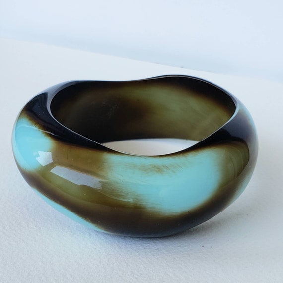 Spectacular Boho Bangle Wavy Shape Turquoise and … - image 1