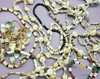 Shell Necklace Lot of 10 Puka Shells Seashell Necklaces Wooden Beads & Shells