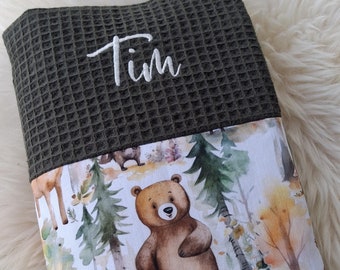 Windeltasche Waldtiere, Windeltasche Bär, Wickeltasche Fuchs, Windeltasche Waffelstoff, Wickeltasche neutral, Windeltasche personalisiert