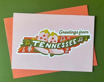 Hand Lettered Greetings from Tennessee Card | 5 x 7 Inch Card | Blank Inside | Travel Keepsake